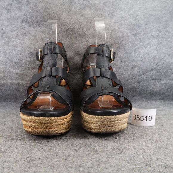 Sofft Shoes Womens 8.5 Sandals Wedge Espadrille Leather Strappy Platform Black - Picture 2 of 14